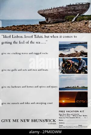 Neuer Werbespot von Brunswick Canada in einem Magazin von NatGeo 1965 Stockfoto