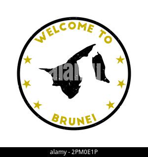 Willkommen bei der Brunei-Briefmarke. Grunge-Stempel mit rundem Landstrich und einer Struktur in Senftönen. Geometrisches Brunei-Siegel im Vintage-Stil. Eine fantastische Vektordarstellung Stock Vektor