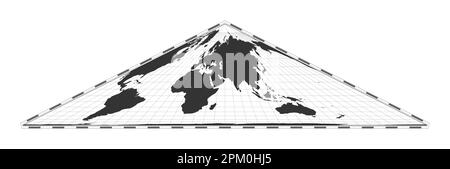 Vektor-Weltkarte. Kollignon-EQUAL-Area-pseudozylindrische Projektion. Einfache geografische Weltkarte mit Breiten- und Längengraden. Stock Vektor