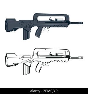 Waffen-famas. Vektordarstellung eines Angriffsgewehrs. Schusswaffenbilder Stock Vektor