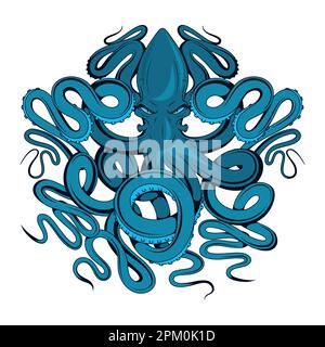 Tintenfisch. Vektordarstellung eines Tentakeltieres. Nautisches und Meeresmonster. "lue squid Stock Vektor