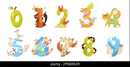 Zeichentrickfiguren mit Zahlenvektorabbildungen Stock Vektor