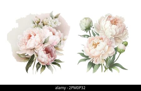 Vintage-Blumenstrauß mit Pfingstrosen, Botanische natürliche Blumen Pfingstrosen Illustration Stock Vektor