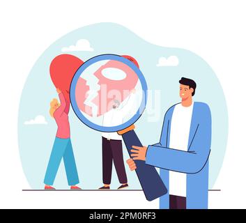 Familienpsychologe, der ein Paar unter der Lupe untersucht Stock Vektor