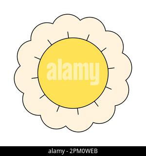 Retro-groovy Kamille. Hippie-Style Gänseblümchen. Hippie-Blütenkopf. Positive klassische Cartoon-Pflanze. Trendige pop-Kultur aus den Y2K Jahren mit flippigen Blumen. Konstruktion isolierter Vektorelemente Stock Vektor