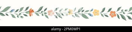 Delicate Chintz Romantic Meadow Wildflowers Vector Horizontal Seamless Border Stock Vektor