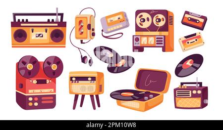Vintage-Musik-Player mit Flachvektor-Illustrationen Stock Vektor