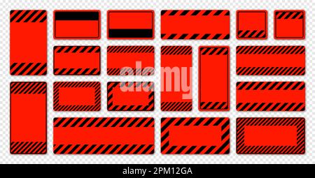 Verschiedene leere rote Warnschilder mit diagonalen Linien. Achtung-, Gefahr- oder Vorsichtshinweis, Baustellenbeschilderung. Realistisches Hinweisschild, Warnung Stock Vektor