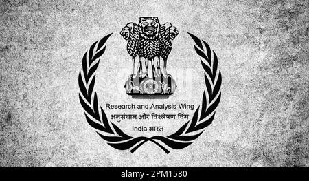Flag of Research and Analysis Wing (R.A.W.), aufgedruckt auf strukturiertem Wandhintergrund. Ausländischer Geheimdienst von Indien. Stockfoto