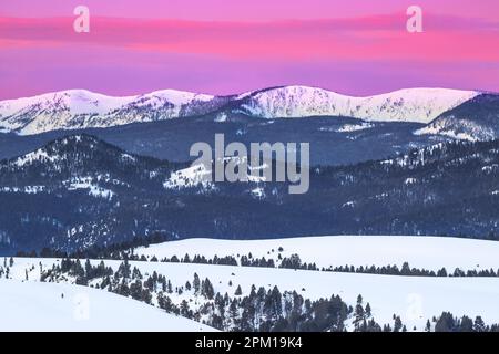 Vor der Morgendämmerung über den Saphirbergen und Ausläufern im Winter bei philipsburg, montana Stockfoto