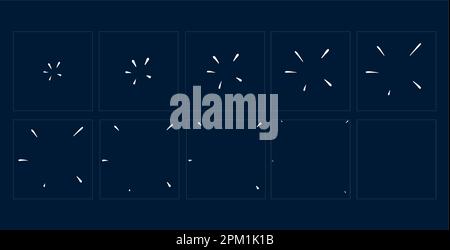 Animierter Glitzereffekt oder Glanzeffekt. Animationsblätter mit Vektorstrahlen und Lichtblitzen von Feuerwerk, Feuerwerk und Sternenexplosion. Cartoo Stock Vektor