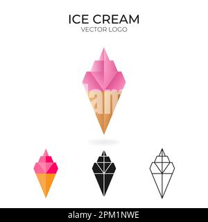 Origami-Vektorlogo und Symbol mit Eiscreme. Stock Vektor