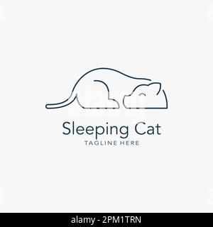 Schlafkatzen-Logo im Liniendesign Stock Vektor