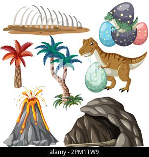 Illustration der Vektorsammlung Dinosaurier und Naturelemente Stock Vektor