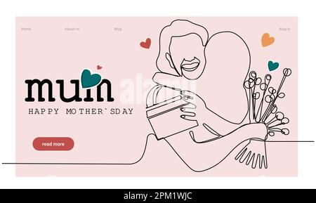 Happy Mother's Day handgeschriebene Schriftzeichen. Textdesign mit durchgehenden Linien. Vektordarstellung. Vektordarstellung Stock Vektor