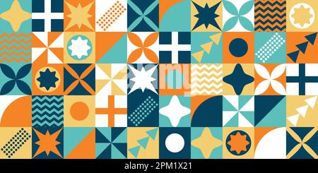 Neo-memphis modern minimalistisch Mitte des Jahrhunderts farbenfroher Neo-geometrischer bauhaus-Stil memphis zeitgenössischer, bearbeitbarer Neo-Geo-Abstract mit nahtlosem Muster Stock Vektor