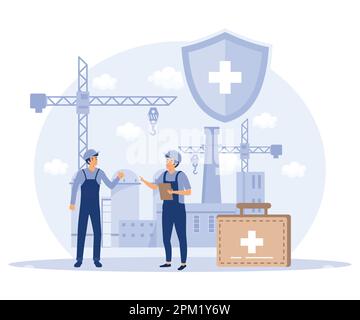 Arbeitsumfeldkonzept, Arbeitsmedizin, Verletzungsprävention, Flachvektor moderne Illustration Stock Vektor