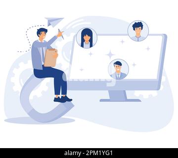 CRM-Lead-Management-Konzept, Generieren neuer Leads, Vertriebsdaten, Marketingsoftware, flache, moderne Illustration Stock Vektor