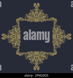 Goldener Rahmen mit dem Wort Filigree auf dunklem Hintergrund. Stock Vektor