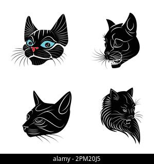 Eine schwarze Katze mit blauen Augen und einem schwarzen Katzenkopf. Stock Vektor