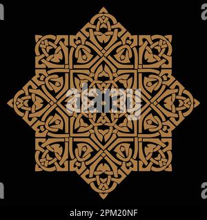 Ein schwarz-goldenes Design mit einem Muster der vier Elemente. Stock Vektor