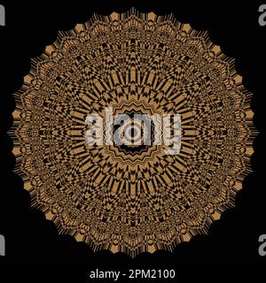 Goldmandala mit dem Wort Gold auf schwarzem Hintergrund. Stock Vektor