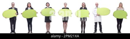 Gruppe erfolgreicher Geschäftsleute mit Kommentaren Stockfoto