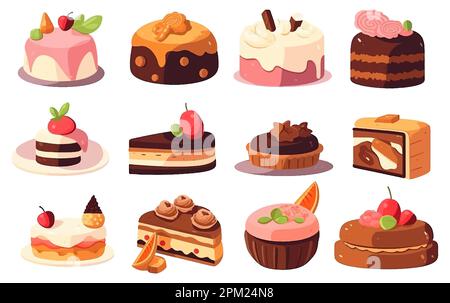 Stelle die Vektordarstellung der süßen Kuchen mit Beerenisolat auf Weiß ein Stock Vektor