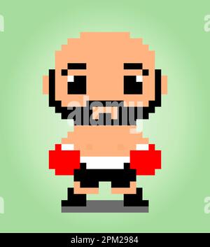 8-Bit-Pixel des Boxers. Menschliche Pixel in der Vektordarstellung für Spielelemente oder Kreuzstich-Muster. Stock Vektor