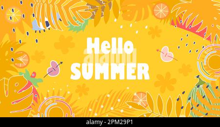 Farbenfrohes Bannerdesign im Hintergrund für den Sommer. Horizontales Poster, Grußkarte, Kopfzeile für Website. Sommerferienkonzept. Vektor Stock Vektor