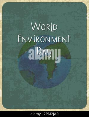 World Environment Day Vintage Poster, Banner, Aquarell Zeichnung Erde. Vektordarstellung Stock Vektor