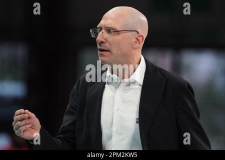 PalaBarton, Perugia, Italien, 10. April 2023, piazza roberto (allianz milano) während des Spiels - Sir Safety Susa Perugia vs Allianz Milano - Volleyball Stockfoto