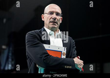 PalaBarton, Perugia, Italien, 10. April 2023, piazza roberto (allianz milano) während des Spiels - Sir Safety Susa Perugia vs Allianz Milano - Volleyball Stockfoto