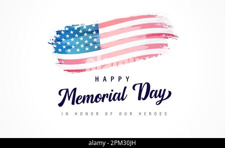 „Happy Memorial Day“-Schriftzug und Aquarell-Flagge. Design zur Feier der amerikanischen Feiertage – zu Ehren unserer Helden, mit Vektorflagge und Text der USA Stock Vektor