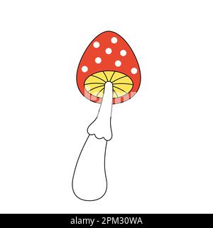 Retro groovy trippy Pilze. Hippie psychedelische Fliege Agarpilz. Hippy Vintage Cartoon halluzinogene Amanita. Trendiges nostalgisches Y2K-Popkultur-Design. Isoliertes EPS-Vektorelement Stock Vektor