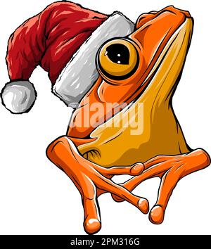 Süßer und lustiger Frosch mit Weihnachtsmannmütze Stock Vektor