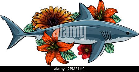 Haie-Umriss mit Blumen- und Laubmotiv Stock Vektor