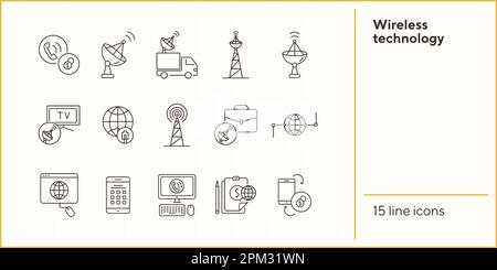 Dünne Symbolgruppe für Wireless-Technologie Stock Vektor