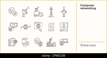 Dünne Symbolgruppe für Computernetzwerke Stock Vektor