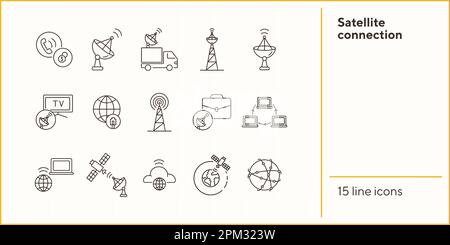 Dünne Symbolgruppe für Satellitenverbindung Stock Vektor