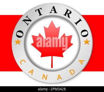 Silbernes Abzeichen mit der Flagge von Ontario und Kanada, 3D-Rendering Stockfoto