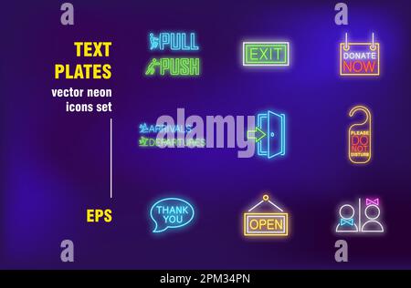 Beschriftungsplatten Neonschilder eingerichtet Stock Vektor