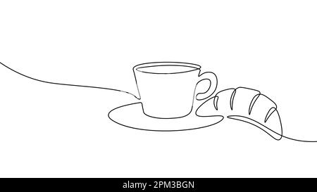 Einzelne durchgehende Linie Croissant Kunst. Kaffee Morgen Café französisch Bäckerei Gebäck Logo Silhouette. Konzeptentlegung ein Skizzenskizzenskizzenzeichnungsvektor Stock Vektor