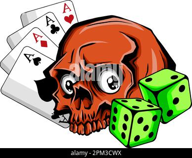 Skull Gambling Elements-Konzept mit Royal Flush Poker Stock Vektor