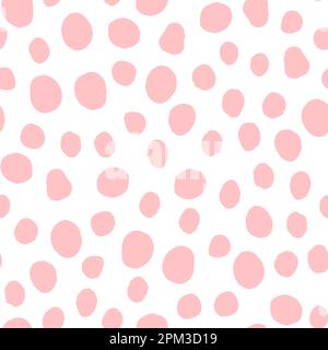 Nahtloses neutrales Punktmuster. Sanft rosafarbene, handgezeichnete Kreise auf weißem Hintergrund. Abstraktes Zierstück mit zufälligen Punkten. Vektorrose für Stock Vektor