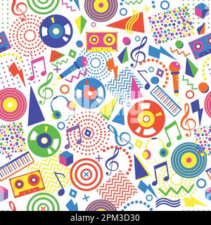 Retro Pop Eighties Mit Nahtlosem Disco-Muster. Futuristisches Hintergrundbild von 80 s Stock Vektor