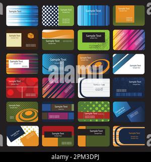 Kollektion aus 24 farbenfrohen, modernen Business- oder Einladungskarten, Vorlagenlayout, Clip-Art mit horizontaler Ausrichtung und verschiedenen abstrakten Designs Stock Vektor