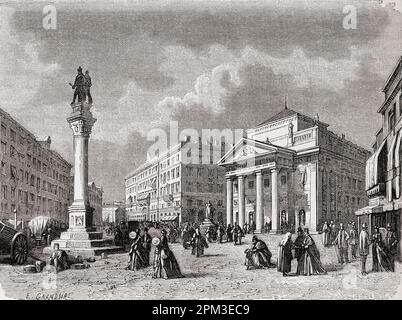 Börsenplatz, Triest, Italien im 19. Jahrhundert. Aus El Mundo en la Mano, veröffentlicht 1878. Stockfoto