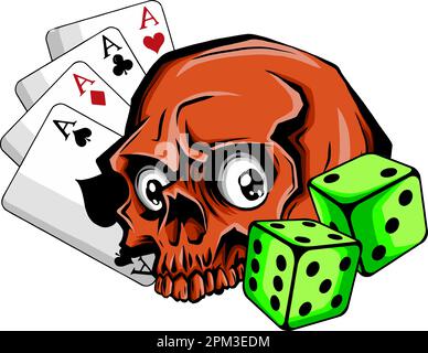 Skull Gambling Elements-Konzept mit Royal Flush Poker Stock Vektor