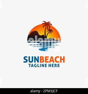 Logo mit Sonnenuntergang am Strand Stock Vektor